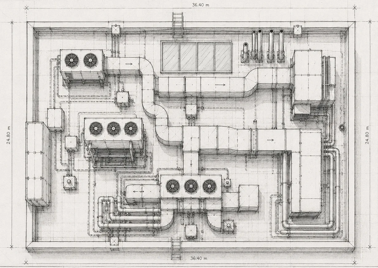 Technisch installatieplan van een HVAC-installatie
